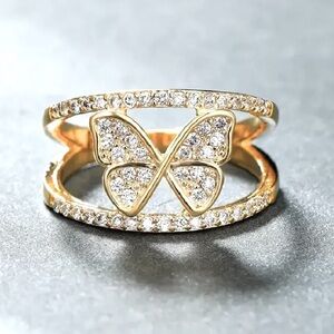 Beautiful 18k Yellow Gold Over Sterling Silver White Sapphires Butterfly Ring
